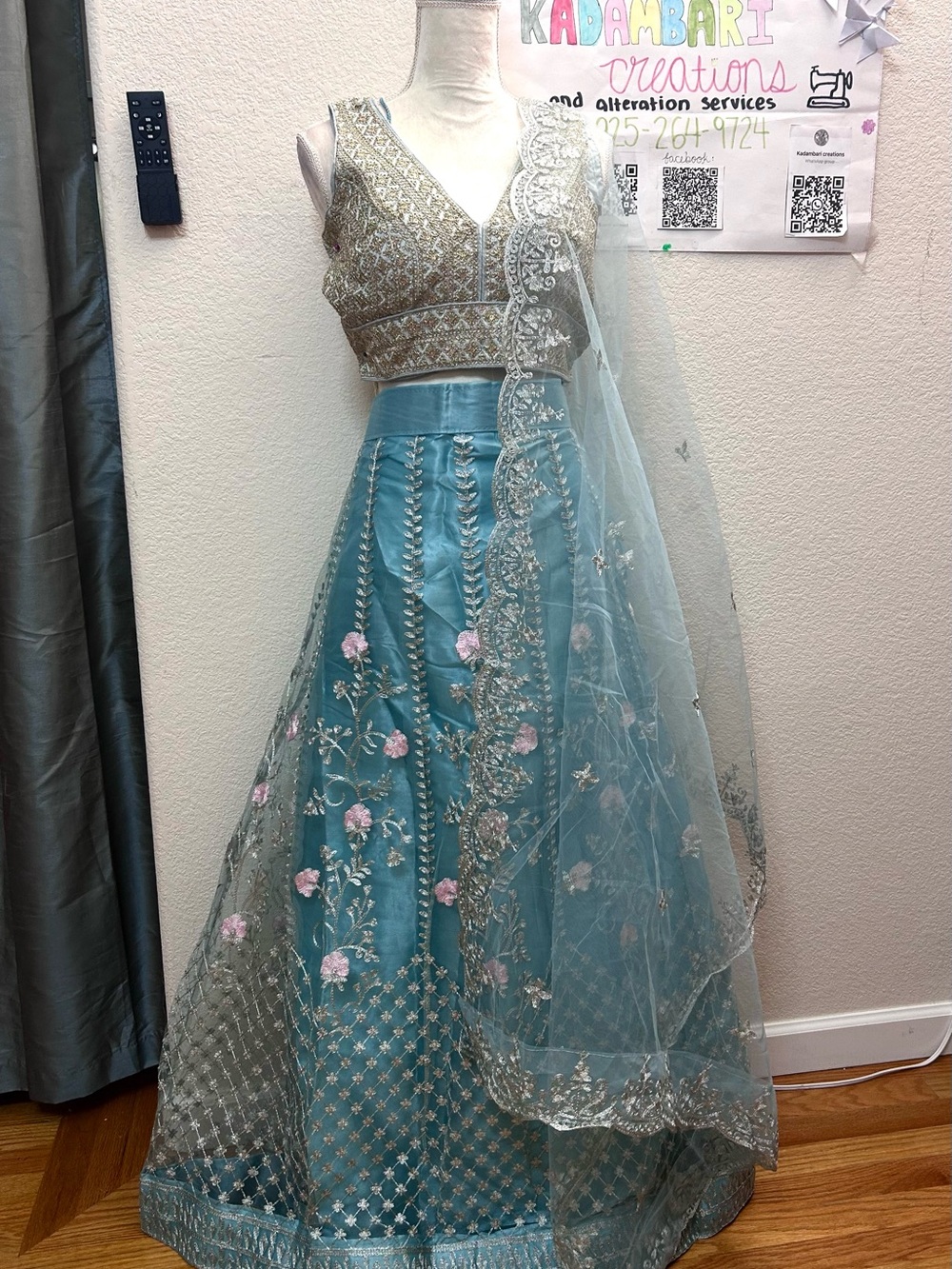 New Elegant Sky Blue Embroidered Women's Lehenga croptop dupatta